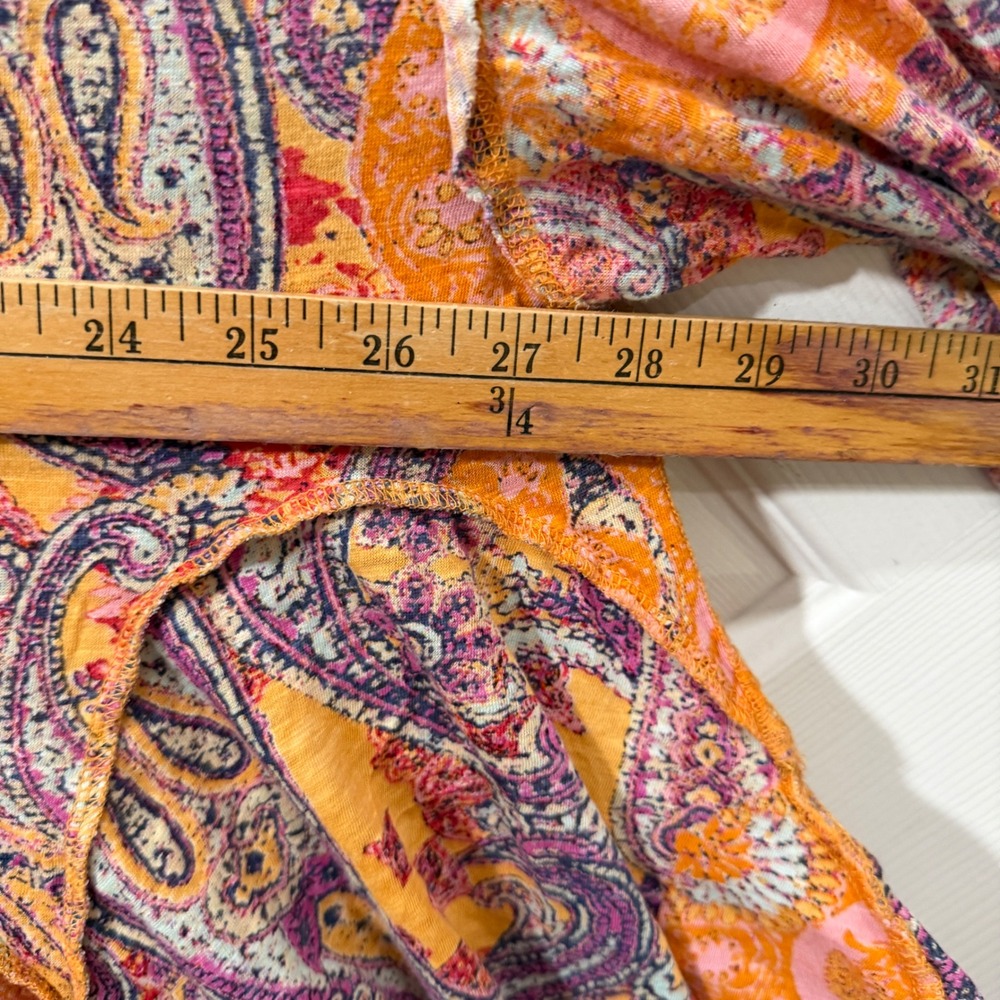 Free People Paisley Print Long Sleeve Peplum Top Orange Pink Multi Color Relaxed - Picture 4 of 6